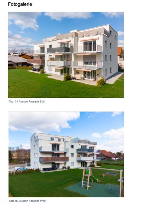 Zwei Aussenansichten des Mehrfamilienhauses Weiherweg 9 von Süden und Westen